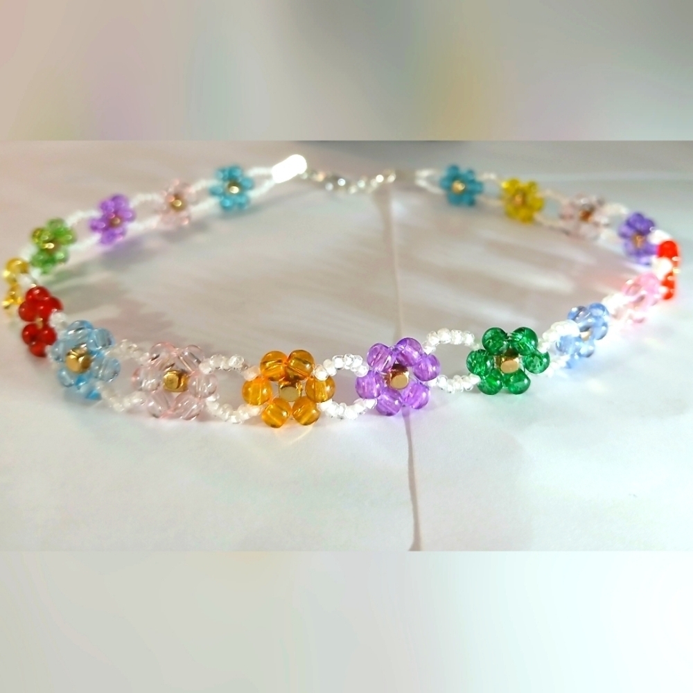 Handcrafted Beaded Flower Choker
